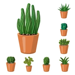 Fotobehang Cactus in pot Vectorillustratie van cactus en pot-logo. Set van cactus en cactussen aandelensymbool voor web.