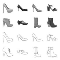 Isolated object of footwear and woman icon. Collection of footwear and foot vector icon for stock.