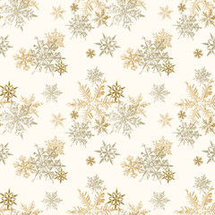 Gold Snowflakes Pattern, Christmas Vector Illustration