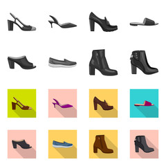 Vector illustration of footwear and woman icon. Collection of footwear and foot stock vector illustration.