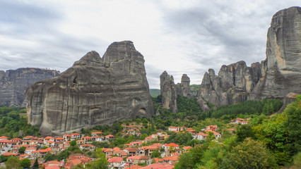 Landscape with monasteries and rocks in Meteora, Greece.