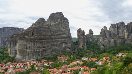Landscape with monasteries and rocks in Meteora, Greece.