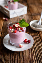 Cranberry chia seeds pudding with almonds