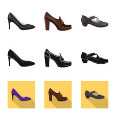 Vector illustration of footwear and woman logo. Collection of footwear and foot stock symbol for web.