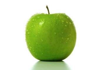 green apple with water drops isolated on white background