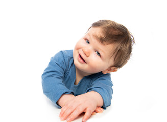 A Cute Little Boy Isolated on the White Background.