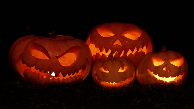 A Group Of Scary Pumpkins
