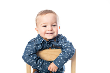 A Cute Little Boy Isolated on the White Background.