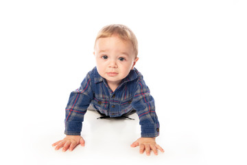 A Cute Little Boy Isolated on the White Background.