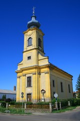 Fototapeta na wymiar Church in the village of Poroszlo, near Tisza lake, Hungary