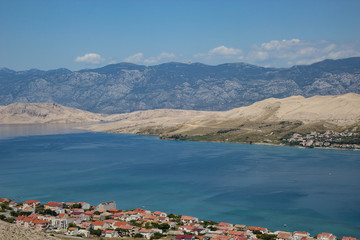 Aerial view of town Pag, Pag island, Croatia
