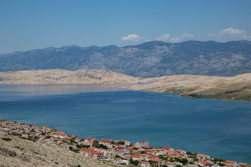 Aerial view of town Pag, Pag island, Croatia