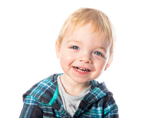 A Cute Little Boy Isolated on the White Background.