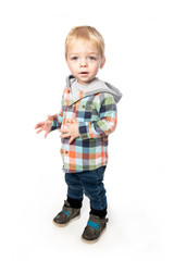 A Cute Little Boy Isolated on the White Background.