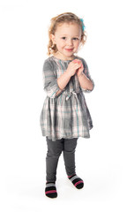 A little girl 3 years old isolated on white background