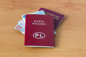 Polish documents passport, ID, driver licence, vehicle registration certificate and vehicle licence.