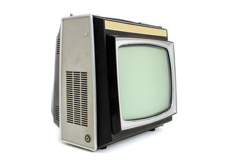 Old retro TV receiver for analog television on white background