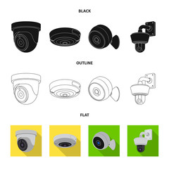 Vector illustration of cctv and camera icon. Collection of cctv and system vector icon for stock.