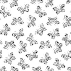 Scrollwork Butterflies Seamless Pattern, Vector Background