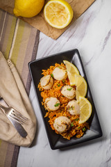 Spanish Rice Lemon Scallops
