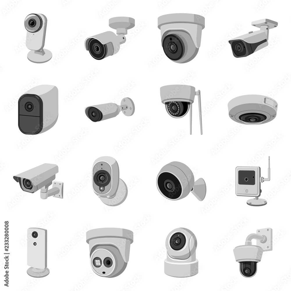 Wall mural isolated object of cctv and camera symbol. set of cctv and system stock symbol for web.