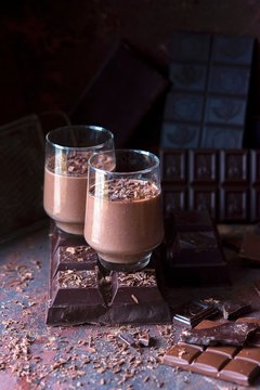 Chocolate panna cotta in dessert glasses