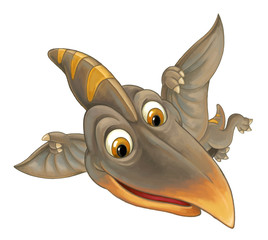 cartoon scene with flying dinosaur - pterodactyl on white background - illustration for children © agaes8080