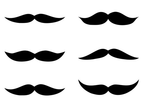 Set of simple black vector mustache silhouettes in flat style
