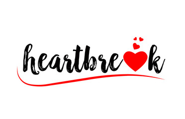 heartbreak word text typography design logo icon with red love heart