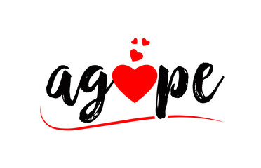 agape word text typography design logo icon with red love heart - obrazy, fototapety, plakaty