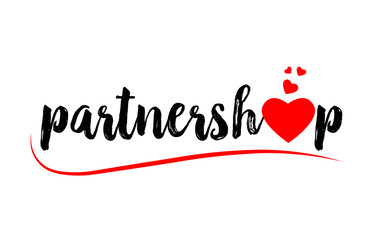 partnership word text typography design logo icon with red love heart