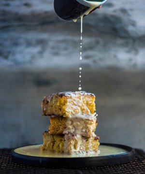Malva Pudding (dessert from South Africa) drizzled with sauce