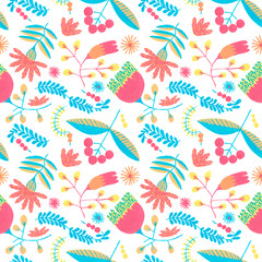 Christmas pattern with holiday herbal background. Holiday herbal seamless pattern with gouache floral illustrations, Christmas background, boho texture.