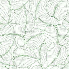 Vector illustration of seamless green leaf pattern. Abstract floral background with leaves, line style pattern, floral design.