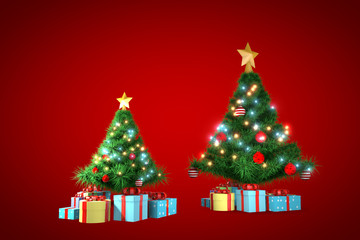 3d rendering, christmas tree with red background