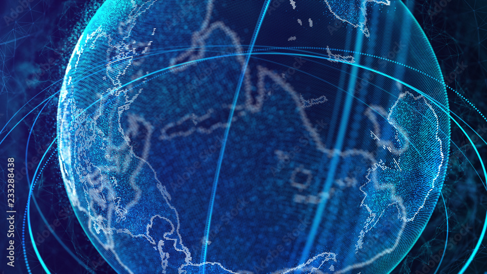 Fototapete Global network connection. World map point. Representing the global. Network connection. 3D rendering.