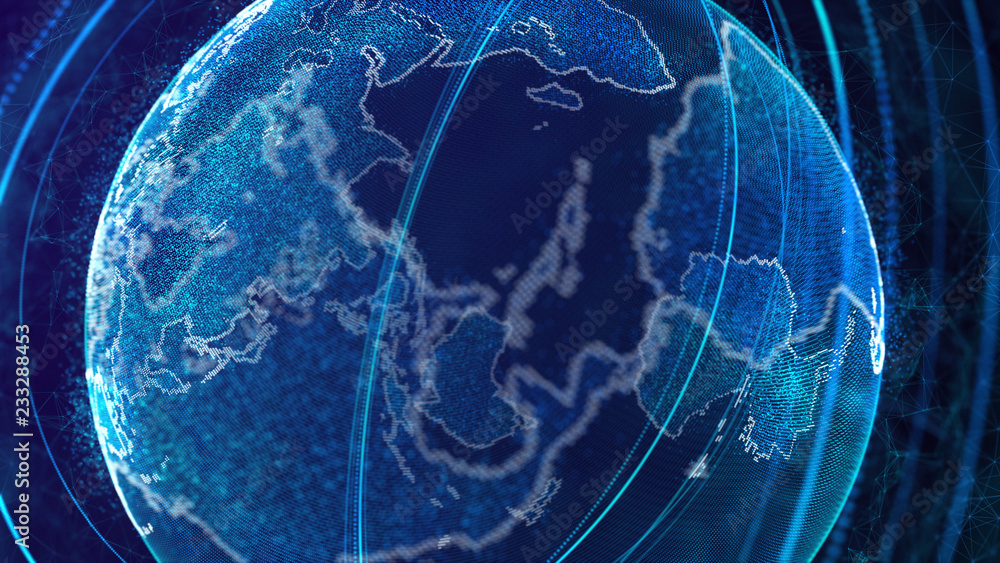 Fototapete Global network connection. World map point. Representing the global. Network connection. 3D rendering.