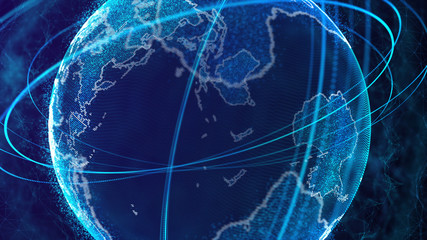Global network connection. World map point. Representing the global. Network connection. 3D rendering.