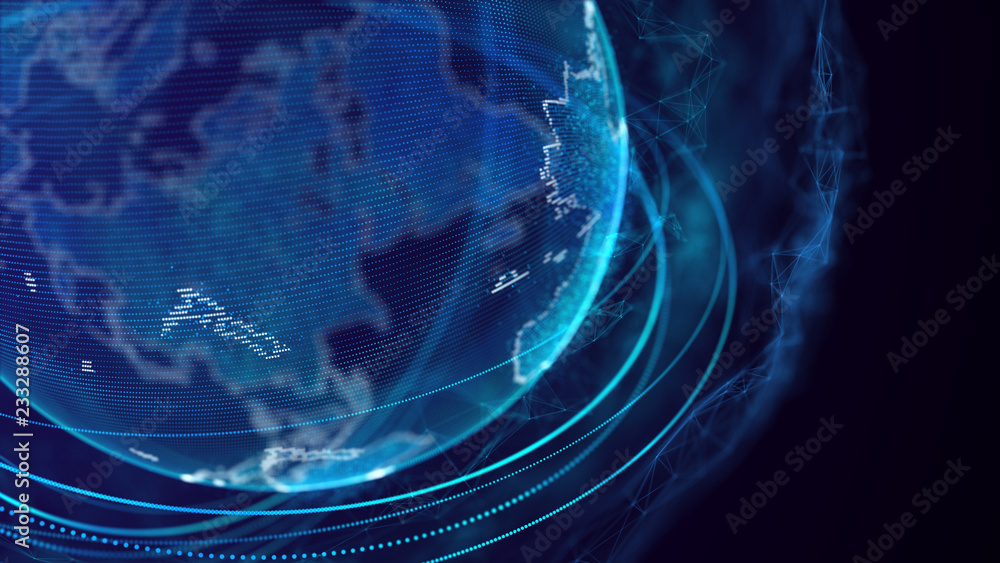 Fototapete Global network connection. World map point. Representing the global. Network connection. 3D rendering.
