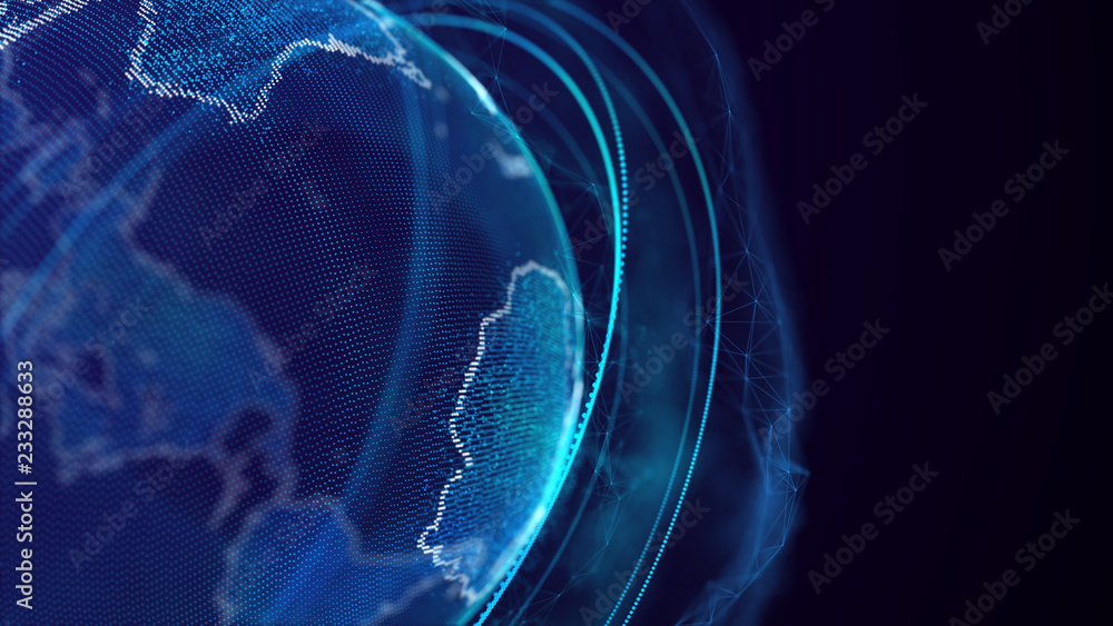 Fototapete Global network connection. World map point. Representing the global. Network connection. 3D rendering.