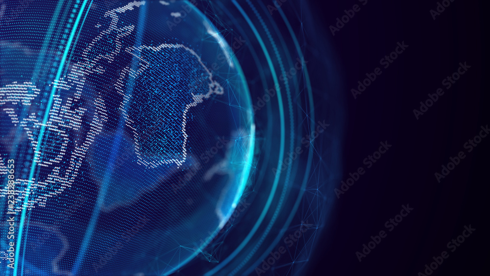 Fototapete Global network connection. World map point. Representing the global. Network connection. 3D rendering.