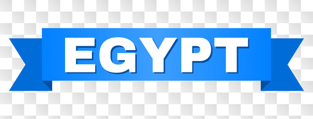 EGYPT text on a ribbon. Designed with white caption and blue tape. Vector banner with EGYPT tag on a transparent background.