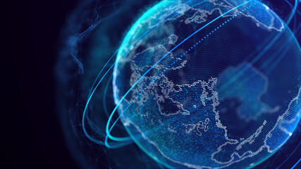 Global network connection. World map point. Representing the global. Network connection. 3D rendering.