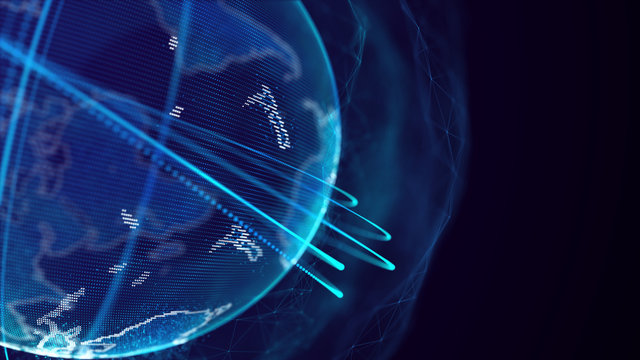 Global network connection. World map point. Representing the global. Network connection. 3D rendering. - Powered by Adobe