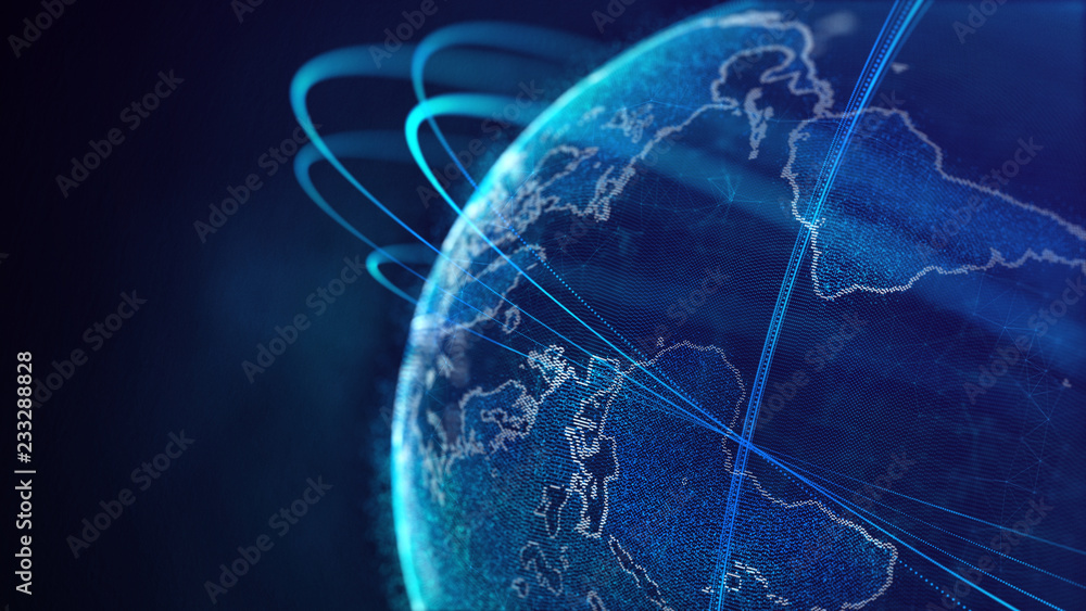 Aufkleber Global network connection. World map point. Representing the global. Network connection. 3D rendering.