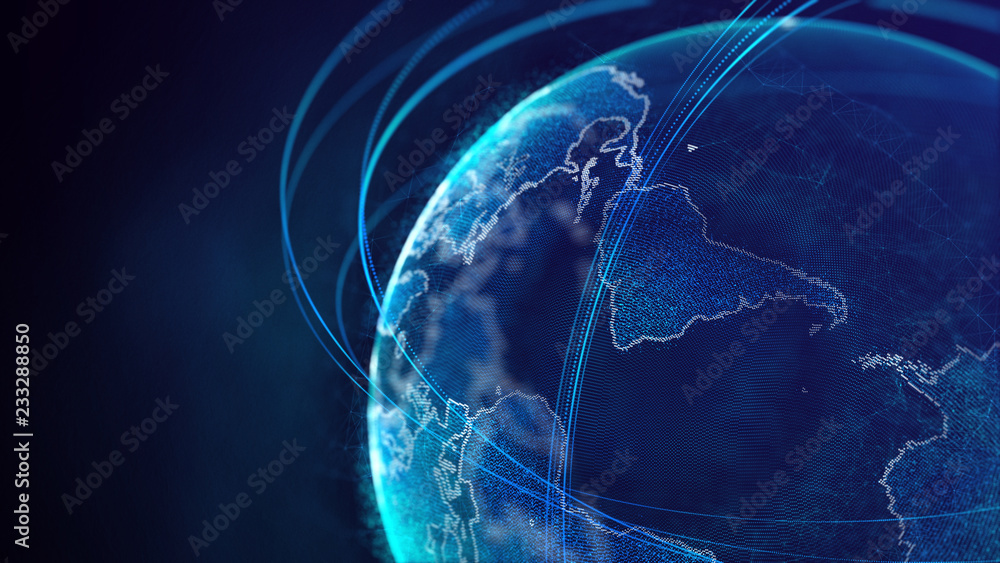 Fototapete Global network connection. World map point. Representing the global. Network connection. 3D rendering.