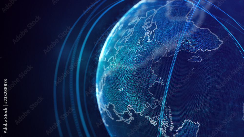 Fototapete Global network connection. World map point. Representing the global. Network connection. 3D rendering.