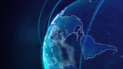 Global network connection. World map point. Representing the global. Network connection. 3D rendering. - obrazy, fototapety, plakaty
