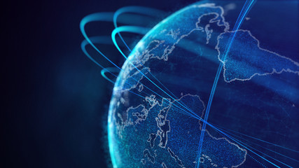 Global network connection. World map point. Representing the global. Network connection. 3D rendering. © Dmitry
