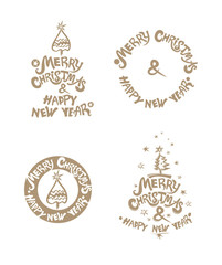 Merry Christmas & Happy New Year! Christmas tree and stars. Set of four vector templates for the New Year design. 